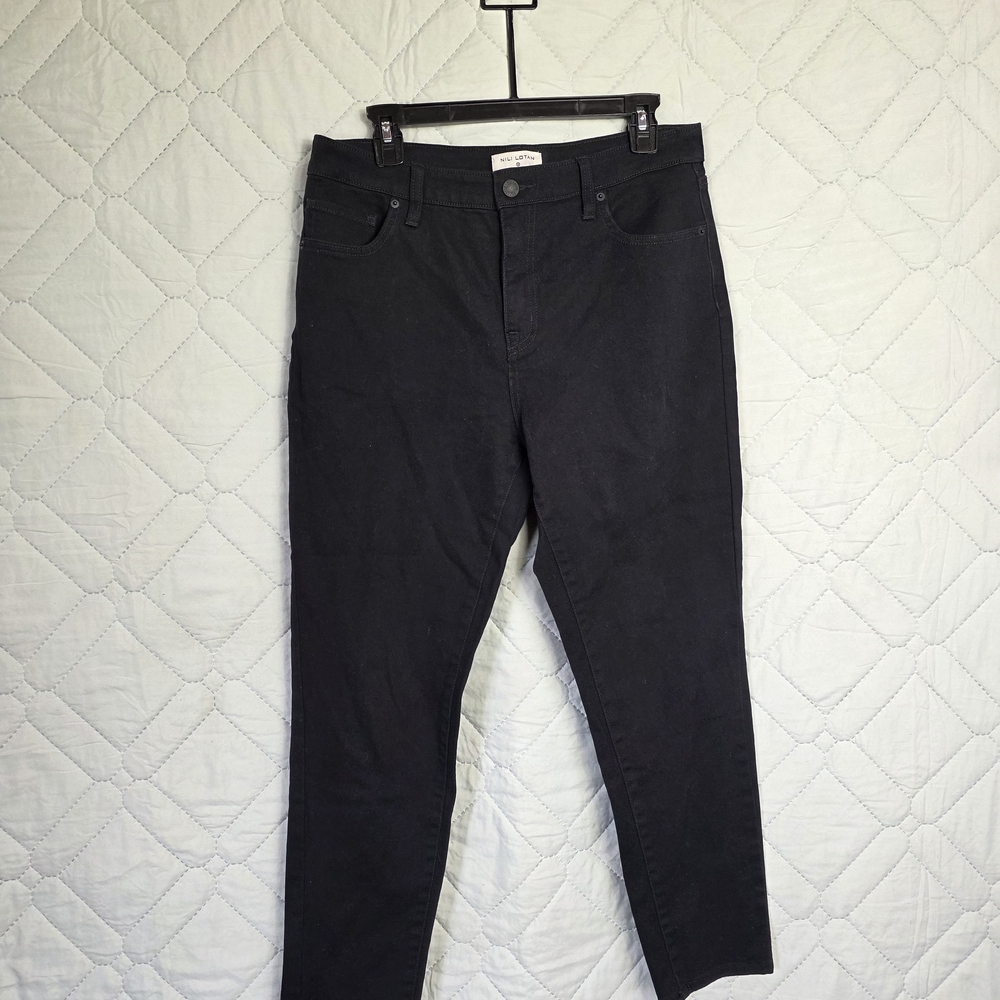 Nili Lotan Jeans Women  High Rise Straight Slim Ankle Stretch Denim Dark Black